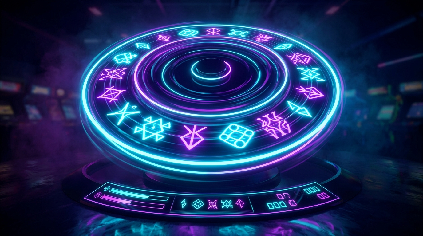 Luminous Spin Deck - glowing abstract spin-grid visual in cyberpunk style