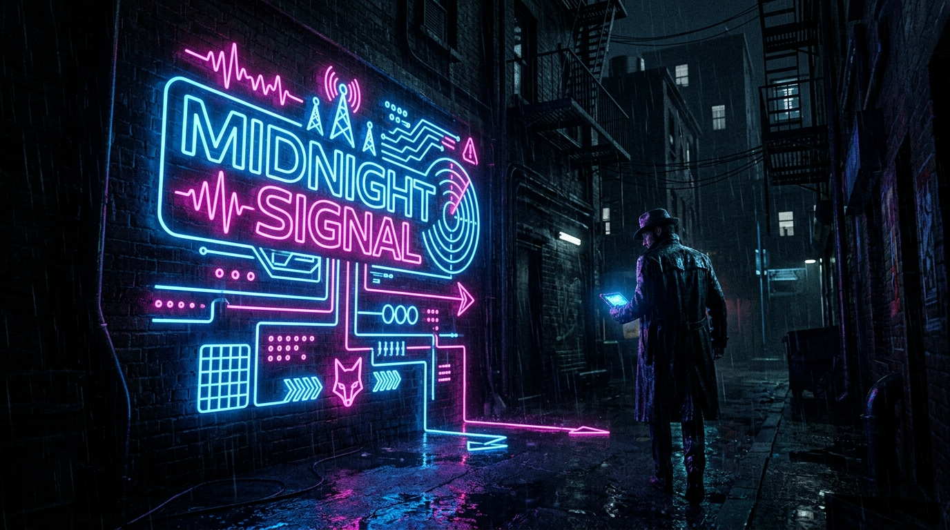 Midnight Signal - dark futuristic neon signal-themed visual with glowing symbols